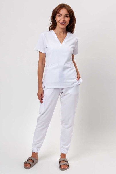 Women's Sunrise Uniforms Premium scrubs set (Aura top, Vibe jogger trousers) white-1