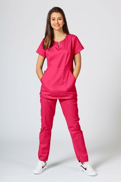 Women’s Sunrise Uniforms scrubs set (Kangaroo top, Loose trousers) raspberry-1